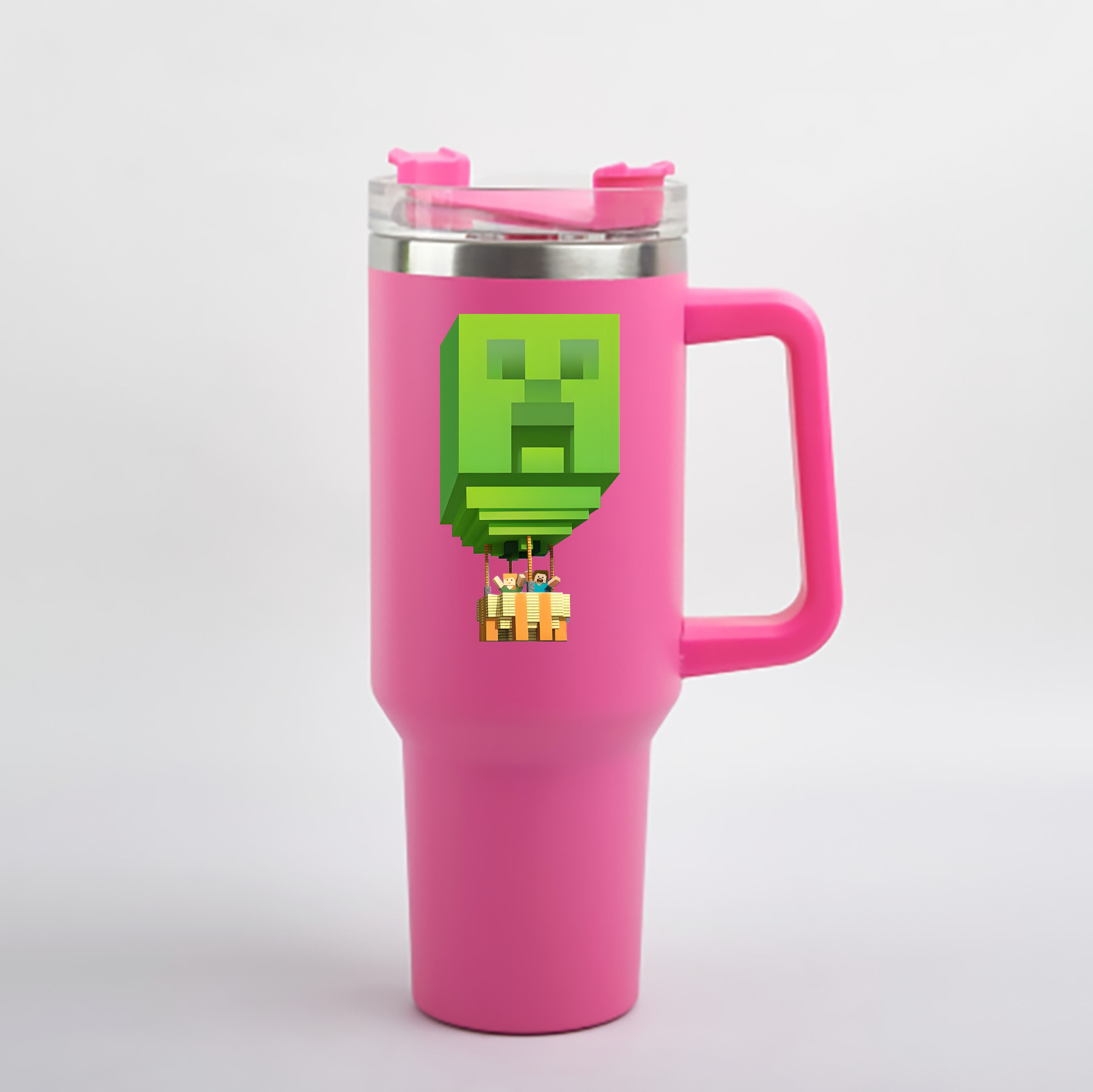 （画像用） マインクラフト ブロックの世界 Minecraft MC Block world 1200mL車用タンブラー - クリスタルステッカー（プラスチックストロー付き）